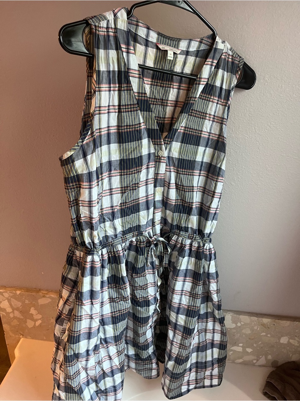 GAP Navy, White & Red Plaid Sleeveless Dress